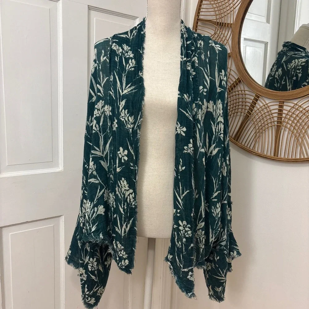Free People FP One Kimono Cardigan XS/S Oversized Floral Gauze Boho Botanical